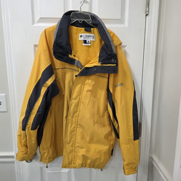 Columbia Interchange Jacket Mens XXL Yellow Rain Shell Hooded Vintage XM7512 - Picture 3 of 17